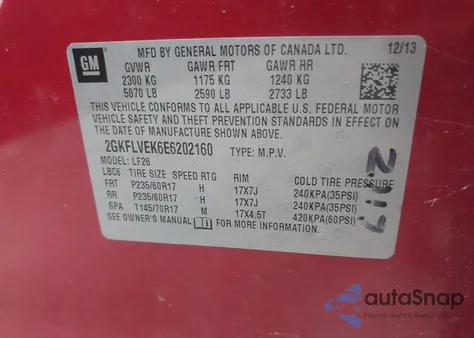 2014 GMC Terrain Sle-1 z USA, uszkodzony, nr VIN 2GKFLVEK6E6202160